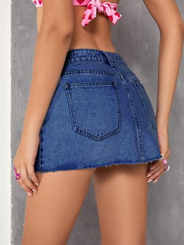 Image of Jumppmile Womens Mini Denim Skirt Mid Waist Mini Dress Jean Skirts