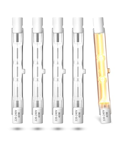 TobeBright R7s Halogen Leuchtmittel 78mm 48W 230V Warmweiß 2700K Dimmbar Halogenstab R7S 78mm J Typ Lineare Doppelendige Flutlichtlampe 750lm für Arbeit, Sicherheit, Stehlampen (5pcs)