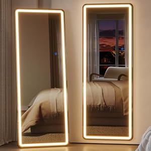 ZKIODV 160x50cm Ganzkörperspiegel mit Beleuchtung, Wandspiegel mit Licht, LED-Spiegel Groß mit Ständer, Standspiegel Beleuchtet, Großer Stehspiegel für Schlafzimmer, Wohnzimmer, Flur (Weiß)
