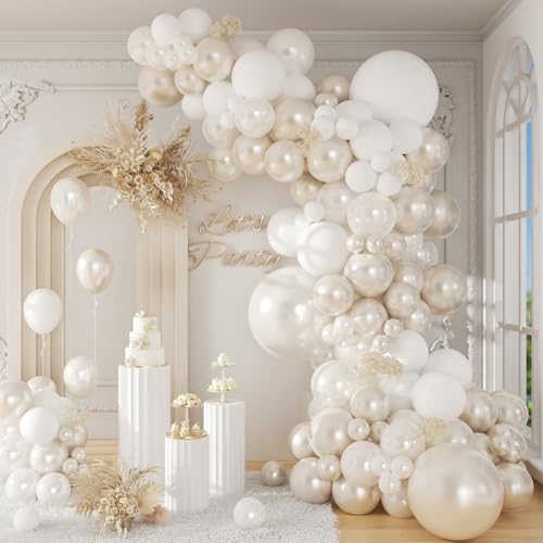 Awenztech 106pcs Double Stuffed Pearl White Balloons
