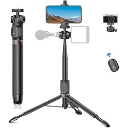 TONEOF Trípode para cámara de teléfono con Tornillo de 1/4´´, trípode de 154cm con Control Remoto magnético, Soporte para trípode portátil para iPhone/cámara pequeña/DSLR/teléfono Android