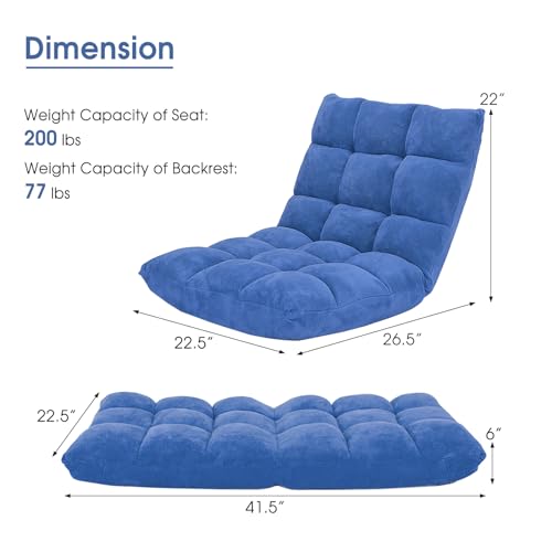 Image of Giantex Floor Chair with Back Support, 14 Adjustable Position, Padded Sleeper Bed, Couch Recliner, Gaming Floor Chairs for Adults, Meditation, Gaming Chair Floor, Blue