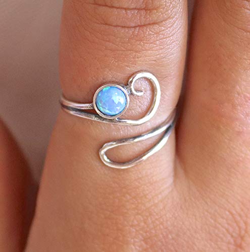 Opal Ring For Women, Sterling Silver 925 Open And Adjustable Ring, Blue Opal Ring, Wrap Silver Ring, Handmade Opal Ring, Boho Ring, Everyday Silver Ring, Ring Size 4-9 #TOP6