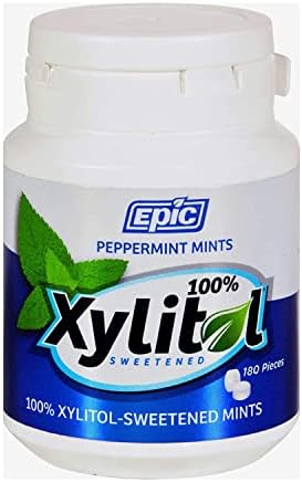 Epic Dental Mints - Peppermint 100% Xylitol Sweetened Mints - Bottle - 180 Count