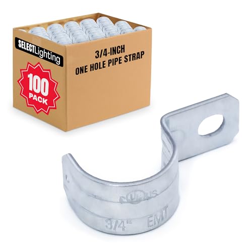 Select 100 Pack Lighting 1 Hole 3/4 Inch Rigid Pipe Straps for EMT, Heavy-Duty Zinc-Plated Steel Clips with Reinforced Rib, Conduit Strap for Pipes, Cables, and Tubes, Snap-On Installation