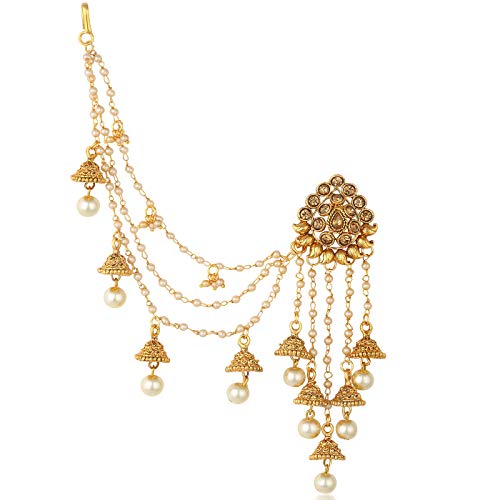 Image of Sukkhi Traditional Brass Gold Plated Wedding Jewellery Bahubali Inspired Long Chain Jhumki Earrings for Women