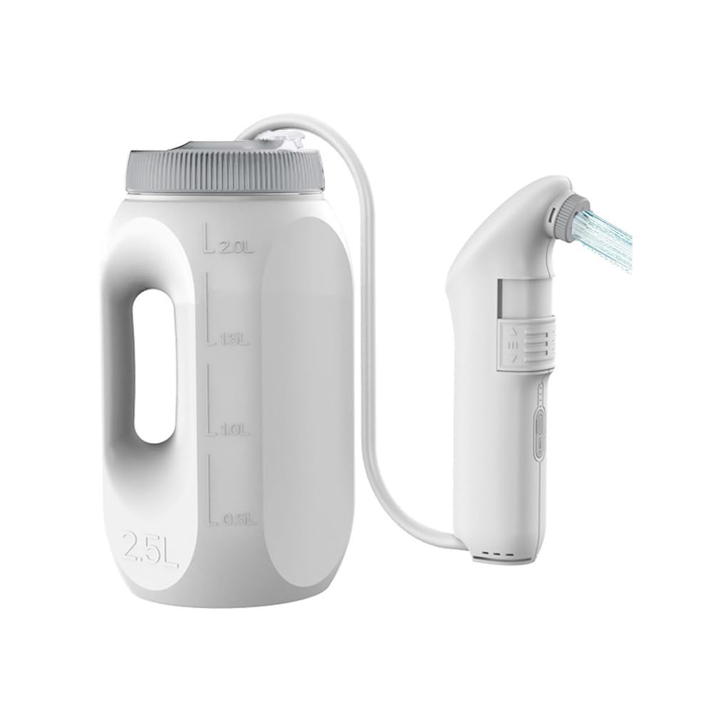 YJSG 携帯用おしり洗浄機 電動 旅行グッズ おしり洗浄器 2.5Lシャワーボトル 洗浄ボトル,ポータブルシャワー 衛生ケア 女性 赤ちゃん 男性 充電式 スポーツ アウトドア 手動ビデ,携帯ウォシュレット ホワイト ハンディシャワートイレ