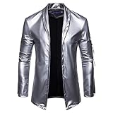 LSSM Automne Et Hiver VêTements en Cuir pour Hommes Occasionnels Couleur Vive Magasin De VêTements Style Mince Veste De Costume en Cuir PU Denim Jacket Hiphop Manteau Veste Argent XL