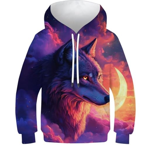Pull à capuche 3d loup pour garçons et filles de 12 à 14 ans