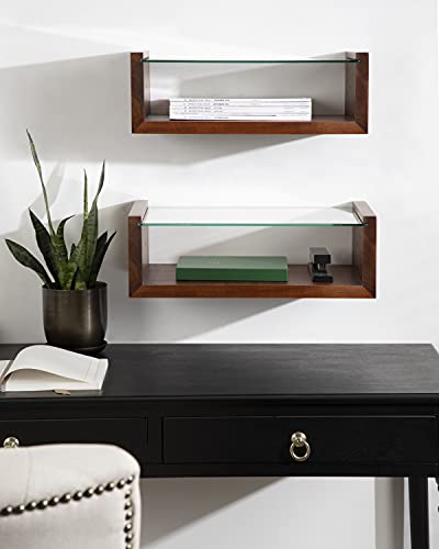 Kate And Laurel Holt Midcentury Floating Shelf, 18 X 10, Walnut Brown, Sophisticated Glass And Storage Shelf For Storage And Display #TOP1