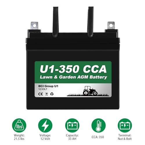 Image of WEIZE Lawn Garden AGM Battery, 12V 350CCA BCI Group U1 SLA Starting Battery for Lawn, Tractors and Mowers, Compatible with John Deere, Toro, Cub Cadet, and Craftsman