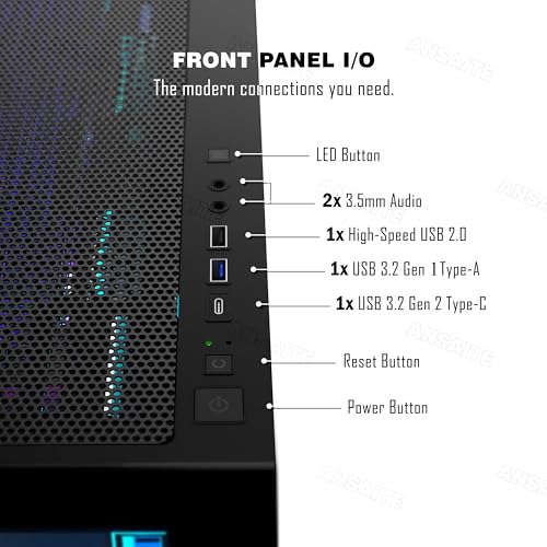 ANSAITE ATX PC-Gehäuse 6×120 mm ARGB PWM-Lüfter vorinstalliert ,Mid-Tower Gaming PC-Gehäuse, Panorama-Gehärtetes Glas Schwarz Computer-Gehäuse mit Typ-C, 360mm Radiator Unterstützung (Schwarz)