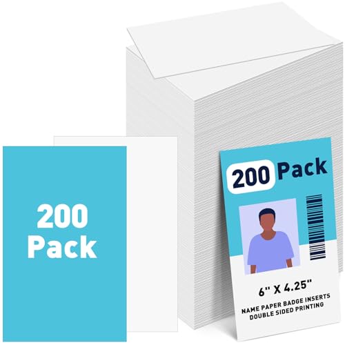 Patelai 200 Pack 6 x 4.25 Name Badge Inserts Bulk Compatible with Inkjet and Laser Printers Refill Paper Printable Standard Name Tags Double Sided Printing Refills