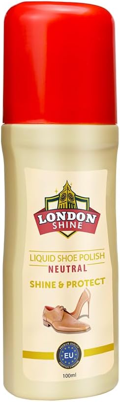 London Shine Liquid Shoe Polish Neutral For All Color Leather Shoes, Instant Shine & Protect | 3.3 fl.oz / 100 ml, With Easy Sponge Applicator.