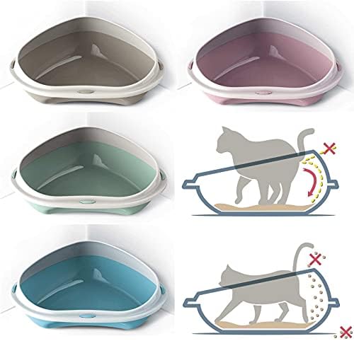 CAT CENTRE Pink Large Corner Cat Open Litter Tray With Scoop Bundle Kitten Pet Toilet Plastic Loo Pan Box Anti-Spillage Lowered Entry Step Rounded Corners Detachable Rim Easy Cleaning No Spilling