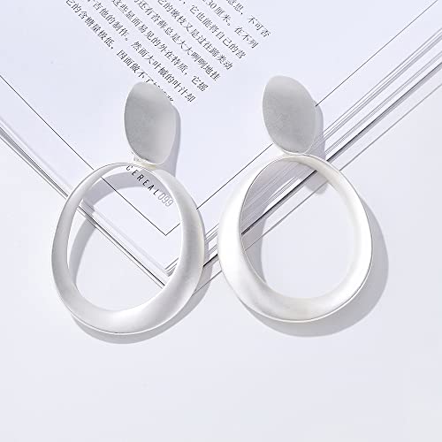 Matte Silver Big Hoop Clip On Earrings For Women Disc Dangle Clip Earrings For Women Girls Gift #TOP2
