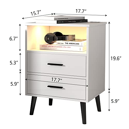 Lvsomt Nightstands Set Of 2, Solid White Nightstand With Charging Station And Usb Ports, Bed Side Table/Night Stand With 2 Drawers, Modern Night Stands For Bedroom #TOP1