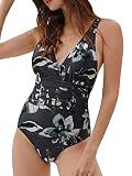 Summer Mae Damen Bauchweg Badeanzug Einteilig Figurformend Schlankheits Bademode Dunkelblau Blumen L