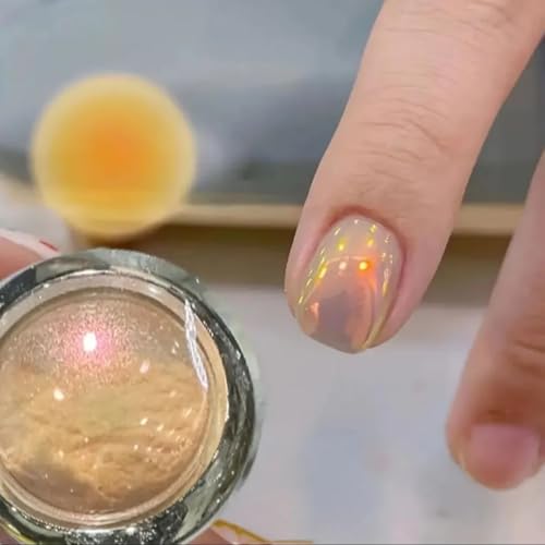 1Jar Aurora Orange Mirror Effect Nail Art Powder Moonlight Chrome Plating Pigment Dust Gel Polish Decor Powder Nail Dust White Rubbing on Glitter Chrome Aurora Nail Polish