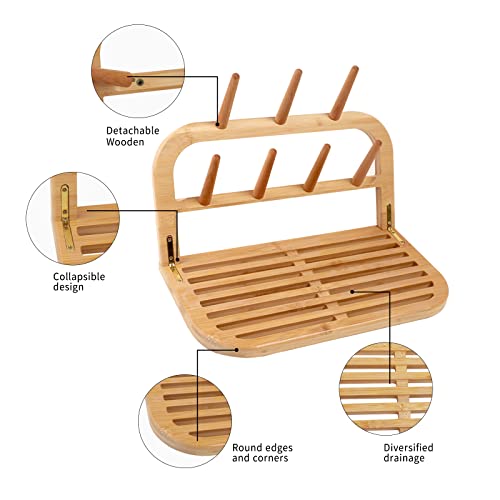 Meuhiis Bamboo Baby Bottle Drying Rack Space Saving,Travel Baby Bottle Rack Dryer Holder Portable Countertop Bottle Dryer Rack Organizer,Bamboo Drying Rack For Bottles,Cups,Pacifiers And Accessories #TOP1