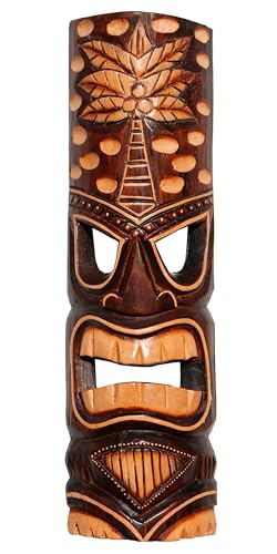 Wogeka - 50 cm TIKI Maori Wand-Maske - im Neuseeland Style aus Holz als Geschenk-Idee zu Weihnachten Geburtstag Dekoration - Handarbeit Schnitzerei von Bali (Maske44)