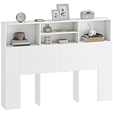 HOMCOM Tête de lit sur Pied 140 cm avec rangements, Accessoire de lit Moderne avec 4 Compartiments Ouverts pour Chambre, 140 x 19 x 103,5 cm, Blanc