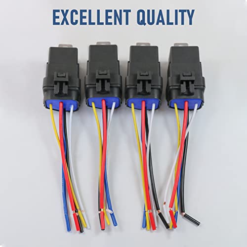 4 Pack 12V Dc Waterproof Relay And Harness 40/30 Amp Heavy Duty 12 Awg Tinned Copper Wires 5-Pin Spdt Automotive Relay #TOP5