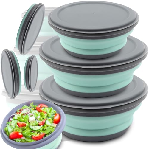 Retoo 3 Stück Faltbare Silikonschüsseln mit Deckel, Platzsparend,...