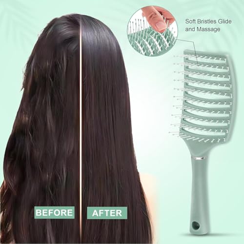 Image of OTAK Detangling Hair Brush for Women Men Kids, Curly Hair Brush Wet Dry Styling Comb, Anti Breakage Scalp Massager, Frizz Control Grooming Tool, Portable Salon Home Travel Accessory - Green