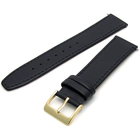 WatchWatchWatch Smooth Stitched Men's Leather Watch Strap 17mm Black Gold Buckle C088 Cover