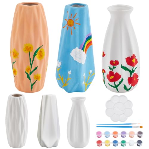 WEBEEDY 3 Sets Vase Pottery Painting Kit Paint Your Own Vase Ceramic Painting Kit for Adults Unpainted Vases with Rhombus Edge for Art Party Christmas Birthday Gift Fun Activity Home Decor (3 Shapes)