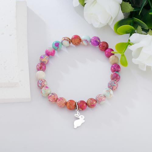PARTNER Rabbit Gifts for Women Rabbit Bracelet for Good Friends Rabbit Purple Jasper Natural Stone Beaded Bracelet for Rabbit Lovers Easter Gift2