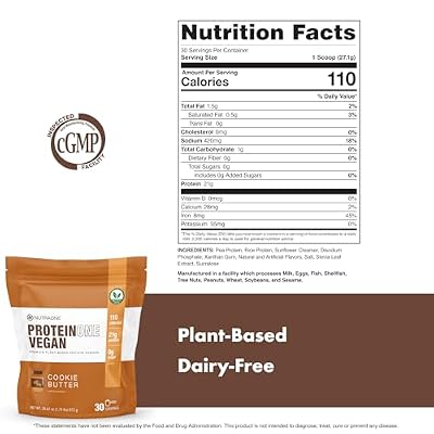 NutraOne ProteinOne Vegan Plant-Based Protein Powder Vegan Protein Powder, Dairy-Free, Pea and Rice Protein (Cookie Butter)