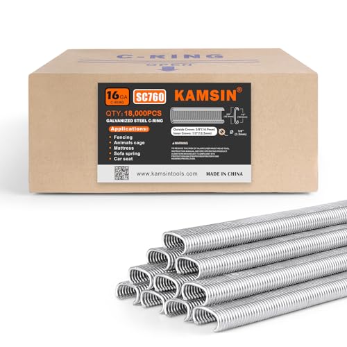Kamsin 16 Gauge Galvanized Steel C-Type Hog Ring Staples, 18,000 PCS, 1/2" (12.5mm) Inner Crown, 5/8" (16.9mm) Outside Crown for Pneumatic Hog Ring Gun in Cages Building or Fastening by KAMSIN - Used condition - US$50.55