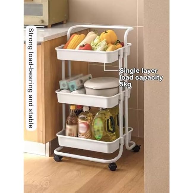 3 Tier Metal Rolling Cart with Handle and Wheels Lockable, Utility Cart for Bathroom Classroom Office Kitchen Pantry Organizers and Storage(Black)-mvK1LDDv