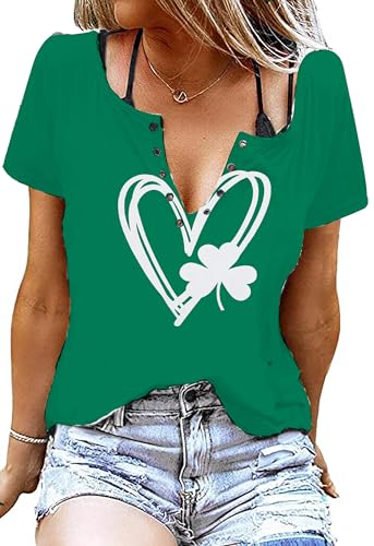 Funny Saint Patricks Day Shirts Women Sexy St Patricks Day Outfits Graphic Tee Tops(Green 8 M)