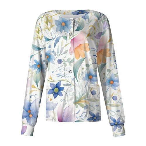 Printed Scrub Jackets for Woman Print Long Sleeve Plus Size Womens Scrubs for Women Nursing Jacket with Pockets