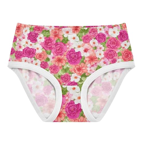 Bright Girls Underwear Toddler 2t Cotton Panties Little Girl Vibrant Pink Floral White Flowers Kids Briefs Undies