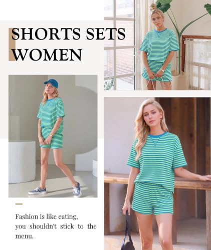 Image of MARZXIN Women 2 Piece Shorts Set 2026 Casual Summer Cruise Outfits Ribbed Loose Short Sleeve Pocket Matching Lounge Sets