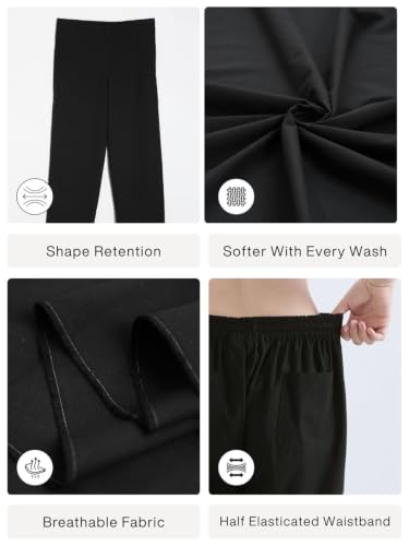 Image of SAADAA Women's Airy Linen Straight Pants | Regular Fit Trousers | Half Elasticated with Drawstrings & Buttons | 4 Pockets | Everyday & Office Wear