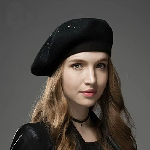 syeigh Beret Hats for Women Women's Berets Hat Solid Color Knitted Berets with Rhinestones Ladies Artist Beanie Beret Hat,