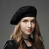 syeigh Beret Hats for Women Women's Berets Hat Solid Color Knitted Berets with Rhinestones Ladies Ar