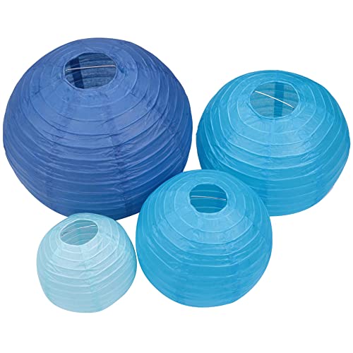 Muuoeou Lot de 20 lanternes en papier bleu 6 à 12 lanternes chinoises japonaises différentes tailles et couleurs lampions pour mariage fête à suspendre à l'extérieur DIY