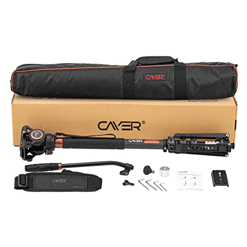 Cayer Cf34 Carbon Fiber Camer Monopod Kit, 71 Inch Professional Telescopic Video Monopods With Video Fluid Head And Folding Support Base For Dslr Video Cameras Camcorders, Plus 1 Extra Sliding Plate #TOP7