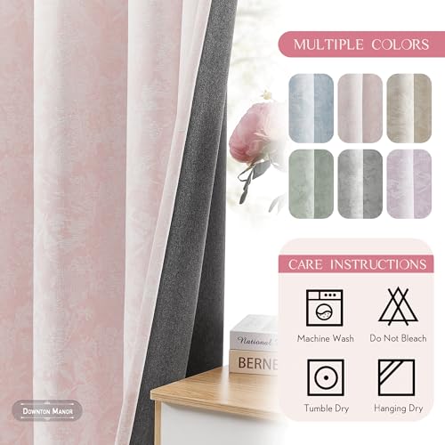 Beauoop Pink Floral Jacquard Blackout Curtains 108 Inches Long 2 Panels for Bedroom Living Room Chenille Flower Room Darkening Thermal Soundproof Grommet Window Treatments Drapes, 52x108 by Beauoop - Image 8