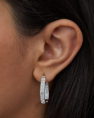 Crystalogy White Crystal Inside Out Oval Hoop Earrings, Silver Plated, 1.2" #TOP2
