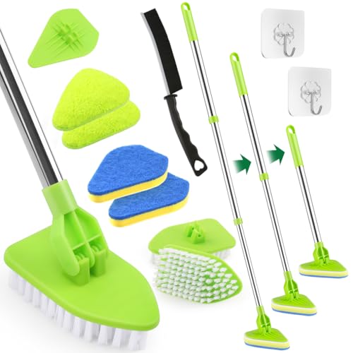 BEYGIH Shower Cleaning Brushes, 90cm Extendable Long Handled Scrubbing Brush, 180°Rotatable 4-In-1 Bathroom Cleaner Brush with Hard Bristle Crevice Cleaning Tool for Bathtub Wall Floor Tile Clean