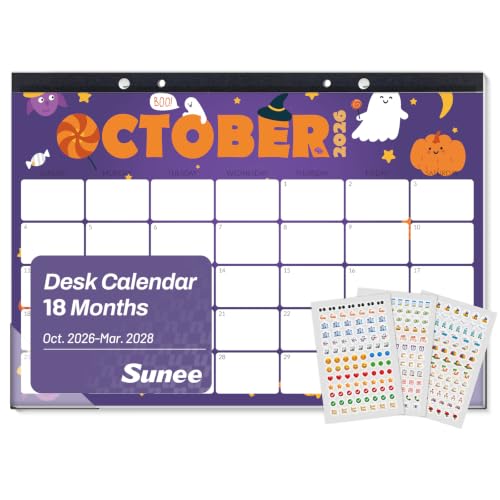 Image of SUNEE Desk Calendar 2027 - 17 inch x 12 inch Desk Pad Calendar, 18-Month Monthly Planner Oct. 2026 - Mar. 2028, Desktop Calendar with 308 Planner Stickers, Plastic Protective Corners for Office, School and Home, Cute