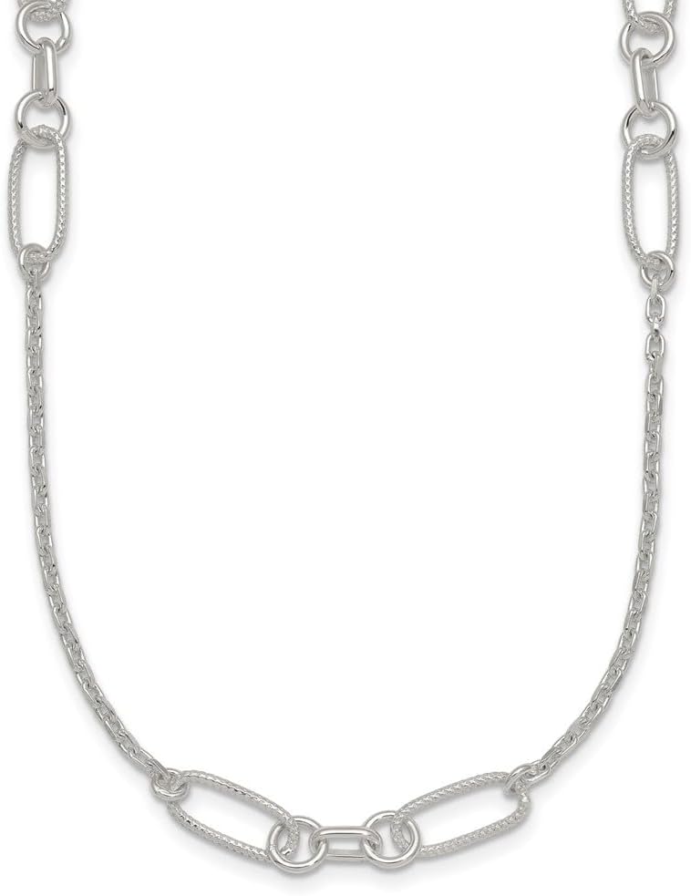Sterling Silver Polished and Textured Fancy Link and Chain