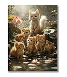 Malen Nach Zahlen Erwachsene Katze Lotus Malen Nach Zahlen, Bastelset Erwachsene, mit Pinseln und Acrylpigment, DIY Handgemaltes Ölgemälde Set, Deko Wohnzimmer, Geschenke für Frauen 60x80cm w0d-629